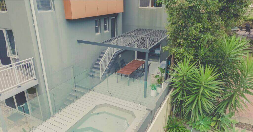 Pool Surrounds Landscaping Fletcher Pool And Decking Aerial View