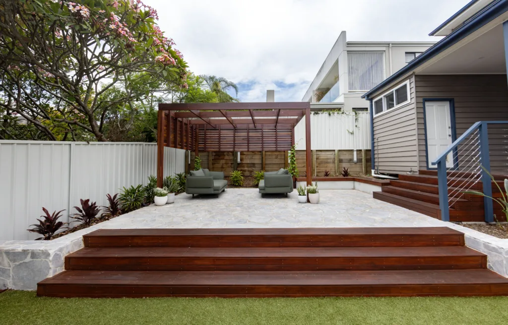 Pergola Entertainment Area Plants Steps Decking Pave Outdoor Furniture