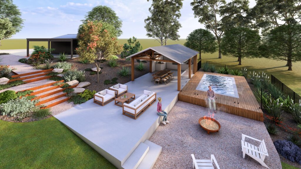 3D Landscape Design of an outdoor entertainment area in the Newcastle and Hunter Valley area