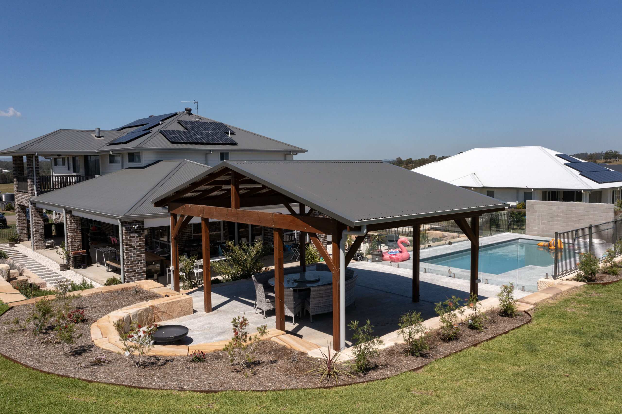 Pergola entertainment area landscaping project Hunter Valley NSW