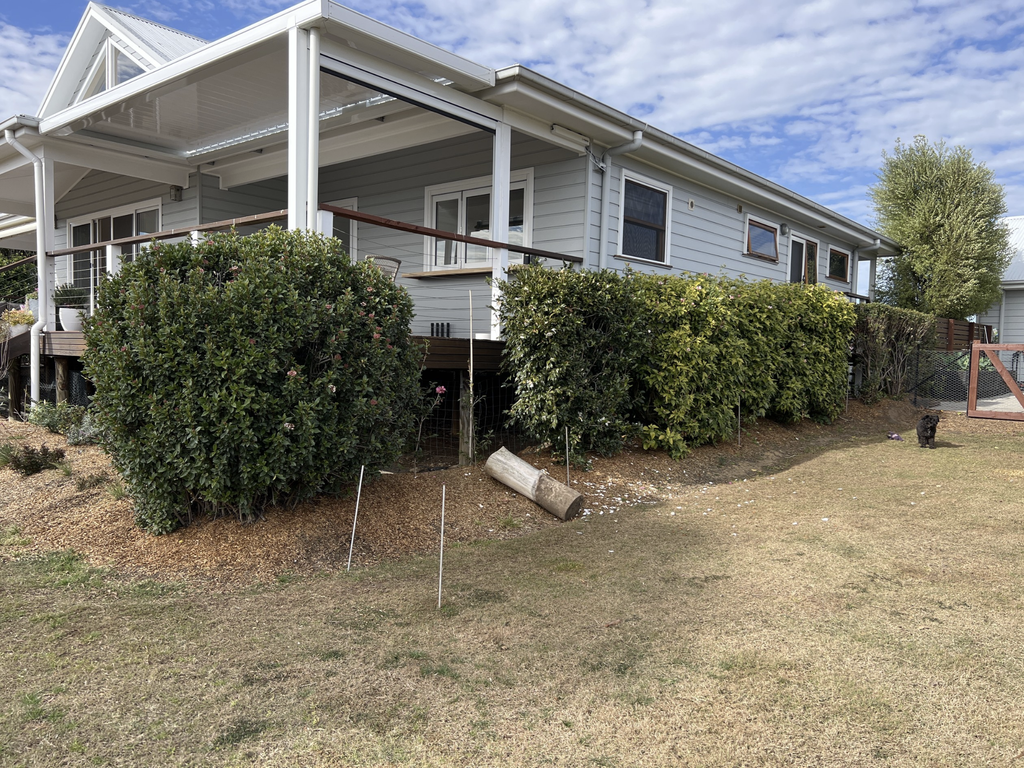 Pokolbin backyard marked out with stakes ahead of pool landscaping construction