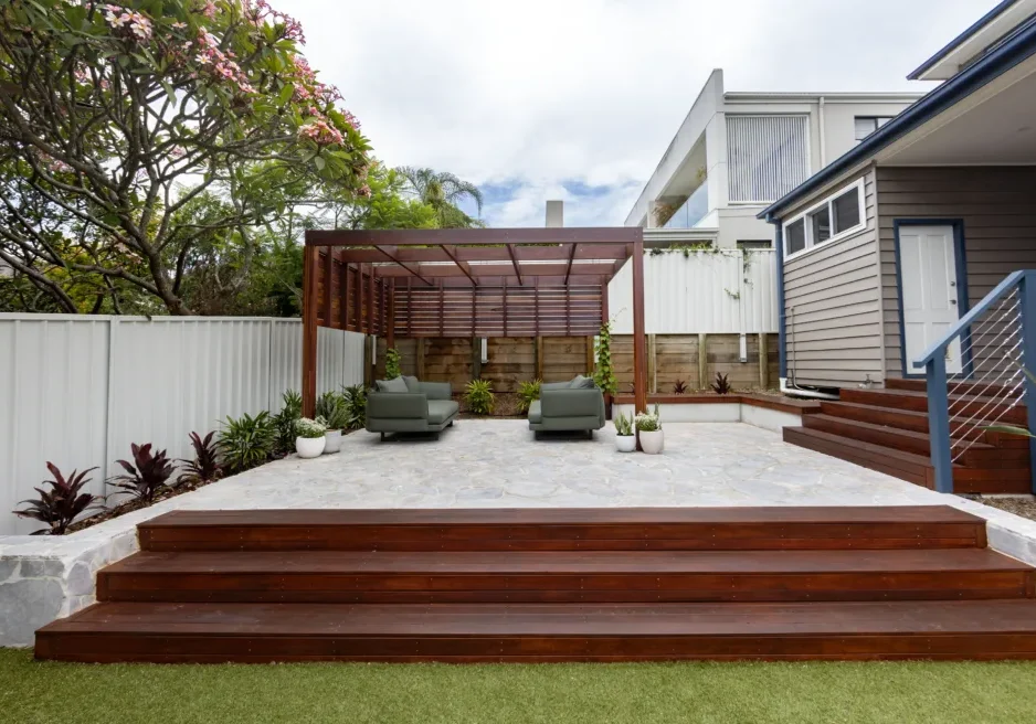 Pergola Entertainment Area Plants Steps Decking Pave Outdoor Furniture