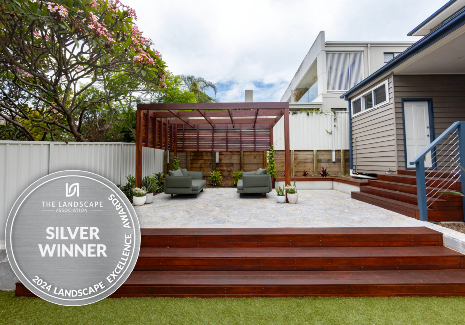 New Lambton pergola and patio landscaping project, Silver Winner in the 2024 Landscape Excellence Awards